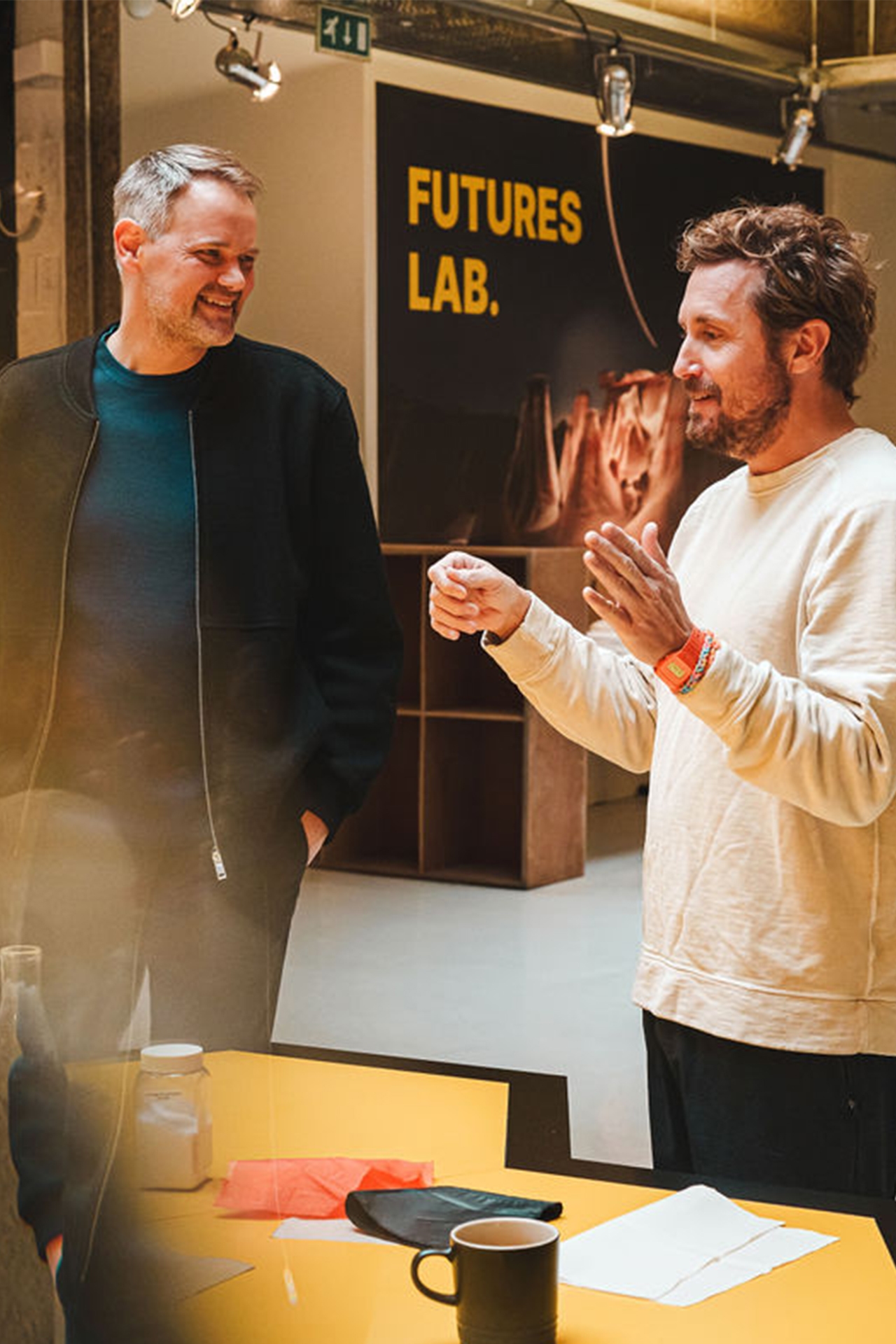 Nick Tidball (Co-Founder, Vollebak) with Doeke de Walle (Manager, Advanced Interior Design) discussing the dream configuration.